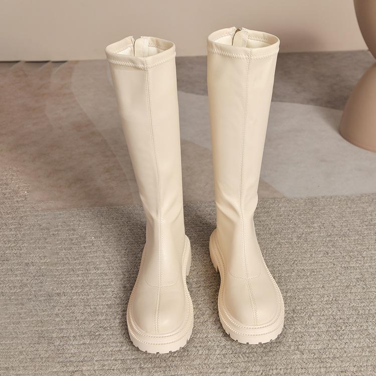 Long Boots Women's Boots High-top Knight Boots Autumn and Winter Round Head Rear Zipper Solid Color Boots