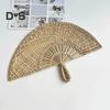 Handgefertigter Fächer aus Strohweben, natürliches Seegras, Raffia-Handfächer, halbrund, gewebtes Palmblatt, Handfächer, Sommer-Kühlfächer, Hochzeits-Party-Dekoration