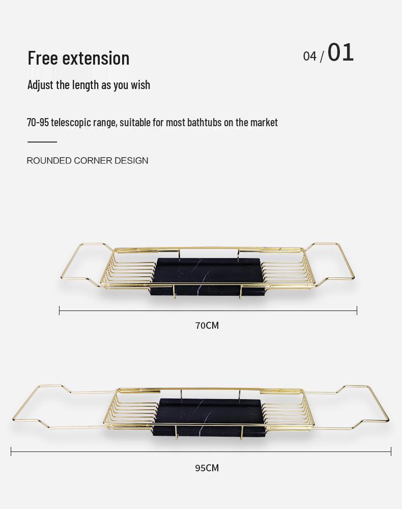 Czarny i Złoty Marmur Stal Nierdzewna Organizer do Wanny i Stojak do Moczenia