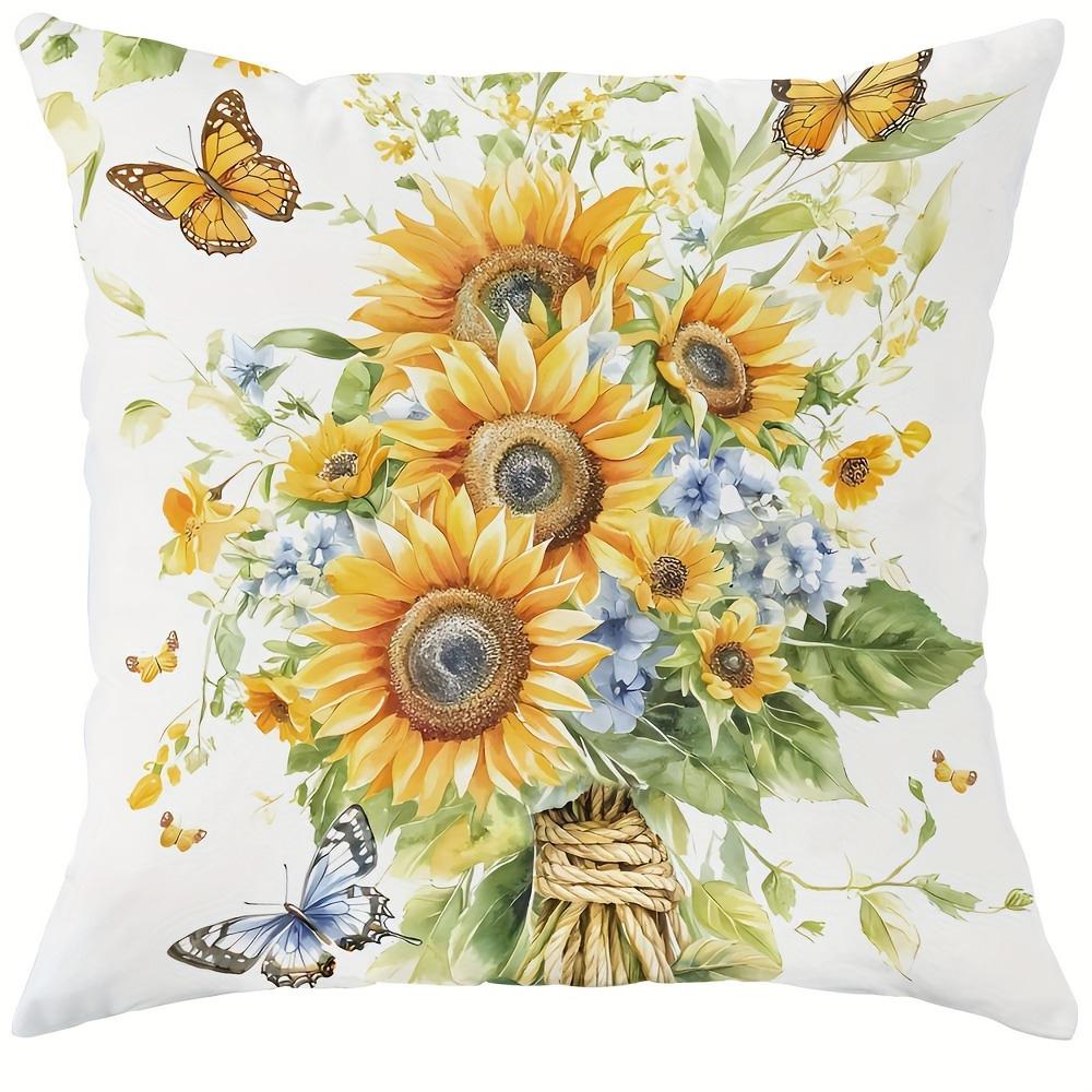 Sunshine-inspired Pillow Cover: Bright Sunflowers, Smart Butterflies and Warm Family Words, Sofa Cushion Cover