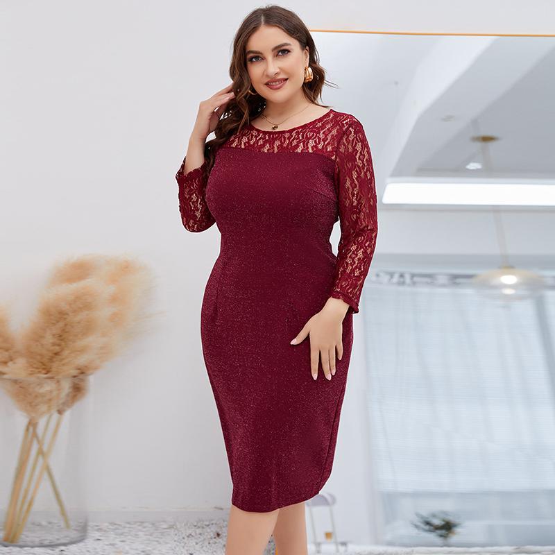 Women Dress Summer Long Sleeve Lace Woman Long Dresses Casual O-neck Big Size Dresses