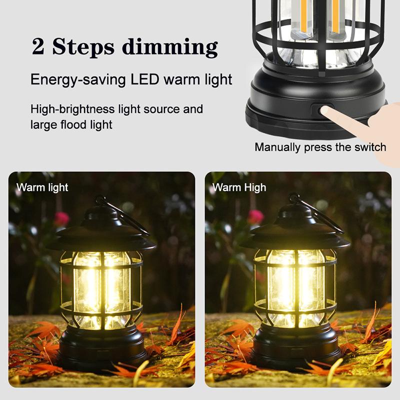 COB Camping Lights Outdoor Waterproof Horse Retro Tent Lighting Light for Garden Street USB Emergency Lamp Battery 600LM