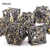 7 Pcs Black Golden Hand Skull Head Metal Dice Hollow Polyhedral Dice Set Suitable for Role-Playing RPG  Board Game Card Game