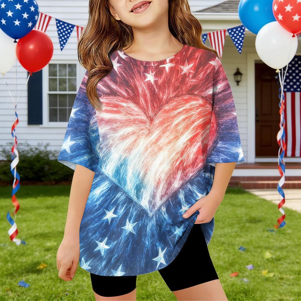Kids Independence Day Print Round Neck Short Sleeve Casual T-shirt