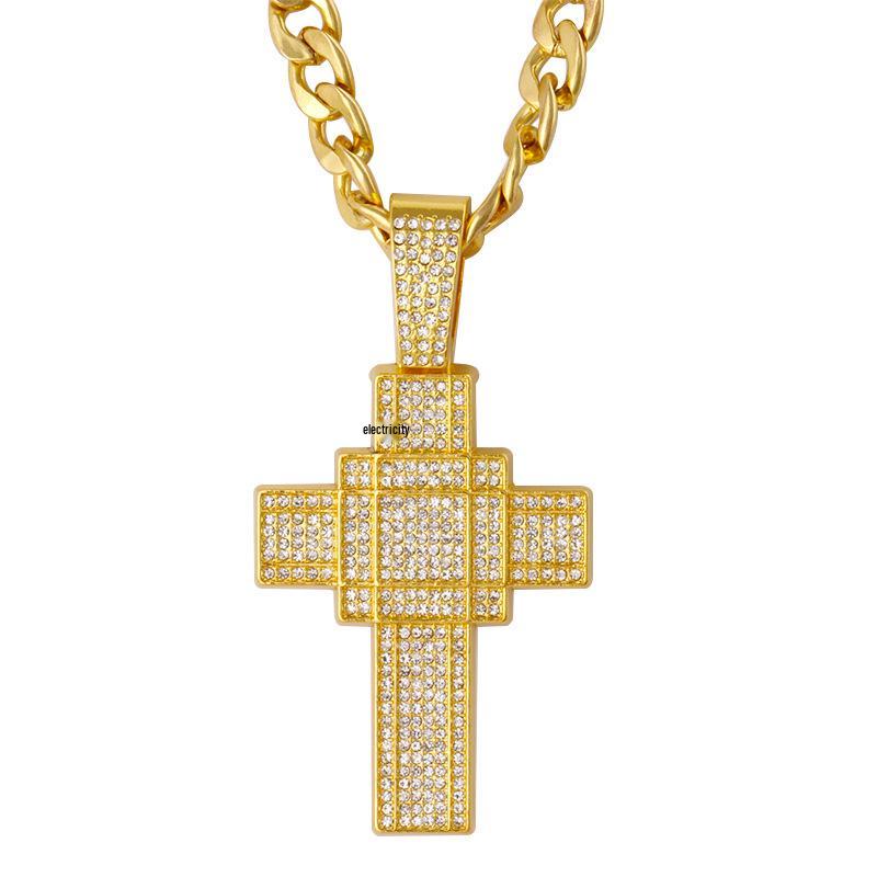 Europäische & Amerikanische Hip Hop Diamant Kreuz Halskette - Retro Legierung Mode Schmuck Anhänger