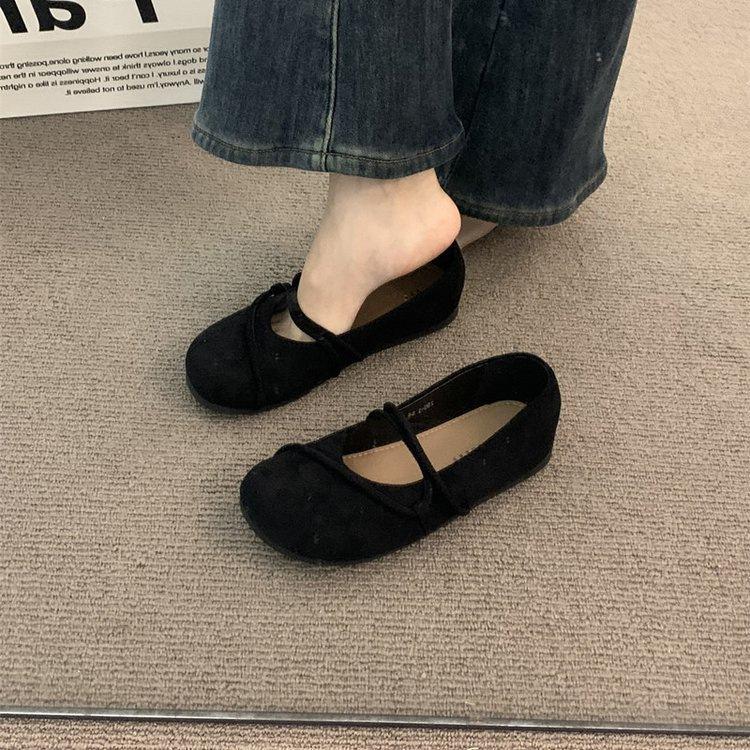 Französische Herbst Mary Jane Schuhe neue Retro Wildleder weiche Sohle mit Rock Doudou Schuhe Ballerinas