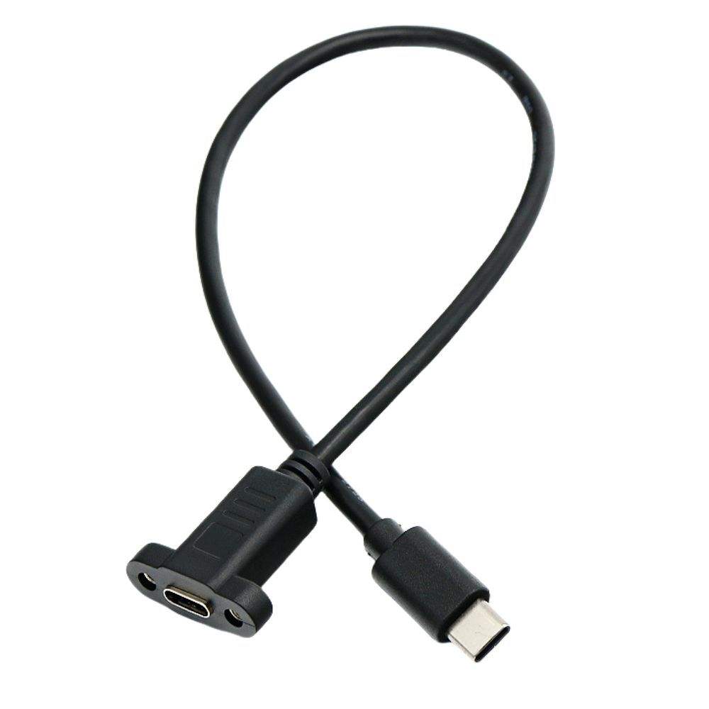 0.3M USB3.1 Type-C Panel Mount Extension Cable Male to Female Lockable Screw Ear 17mm Spacing Charging Data Cord for Cabinet PC