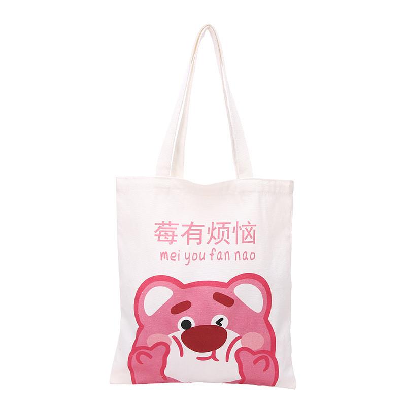 Canvas Tote Bag Large Capacity Casual With Lotso And Letter Print For Daily Use