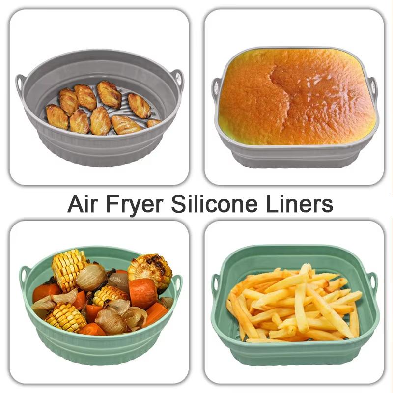 Silicone Air Fryers Oven Baking Tray Foldable Silicone Liners Pizza Fried Chicken Airfryer Reusable Mat Kitchen Accessorie
