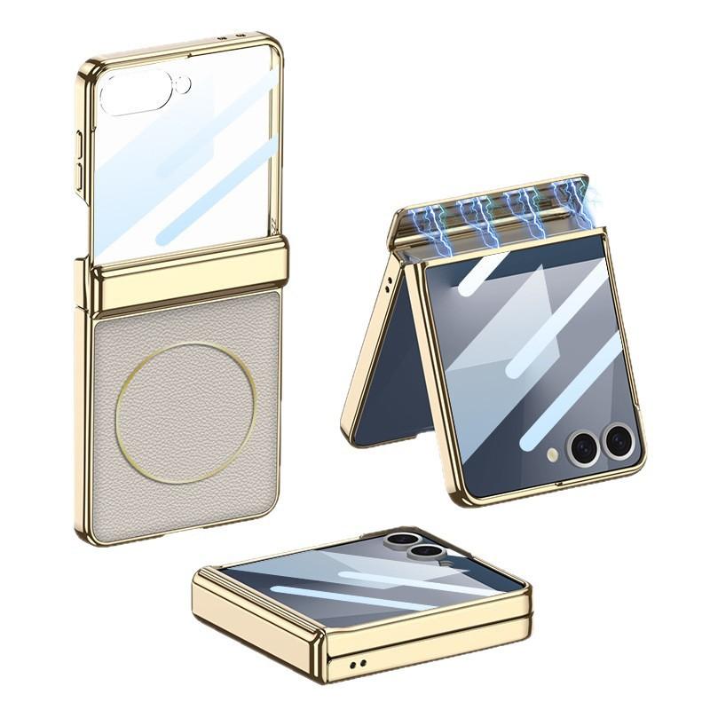 Magnetic Wireless Charging Flip Cover Galaxy Z Flip7 - Electroplated PC Hard Case With Inner Nickel Ring Anti-Slip