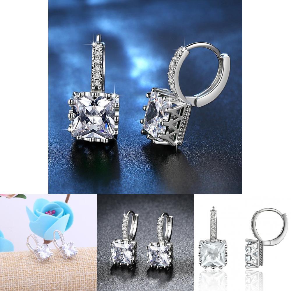Elegant Silver Color Square Ethnic Crystal Dangle Earrings For Fashionable Women