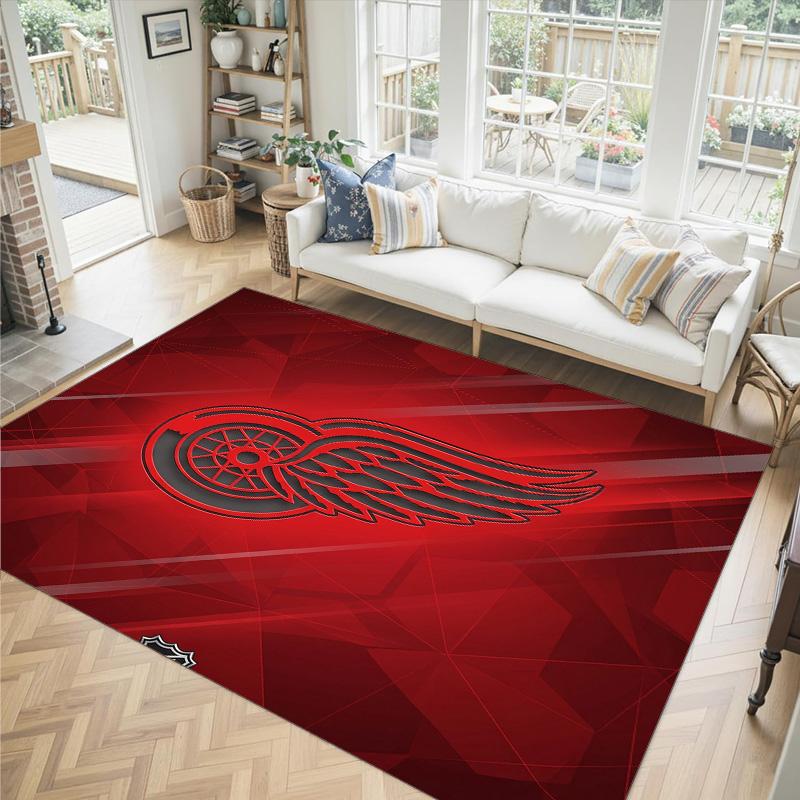 Detroit Red Wings Design Crystal Velvet Carpet Cozy Non?Slip Printed Rug For Bedroom Living Room Entrance