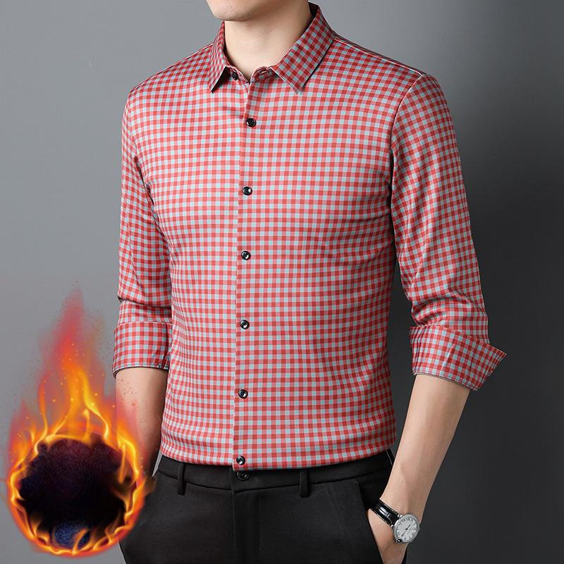 Winter Fleece Thickened Men's Long Sleeve No-Iron Shirt