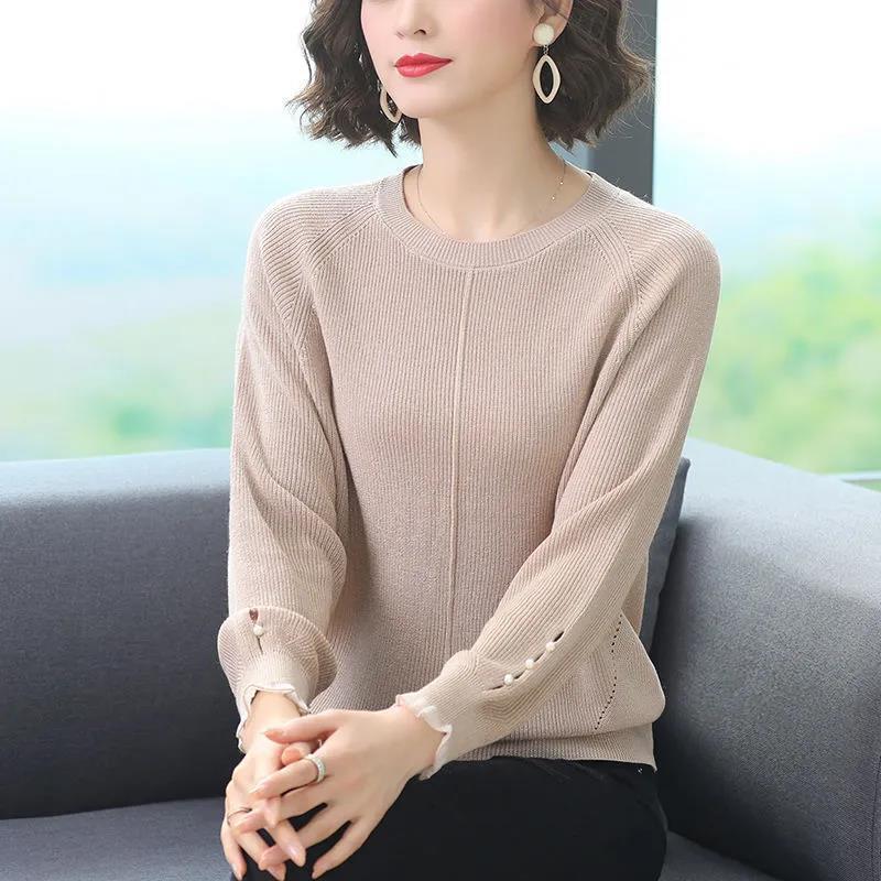 Lässiger Pullover Lockerer Pullover für Damen Langärmliger Dünner und Vielseitiger Strickpullover Basisschicht für Frühling und Herbst