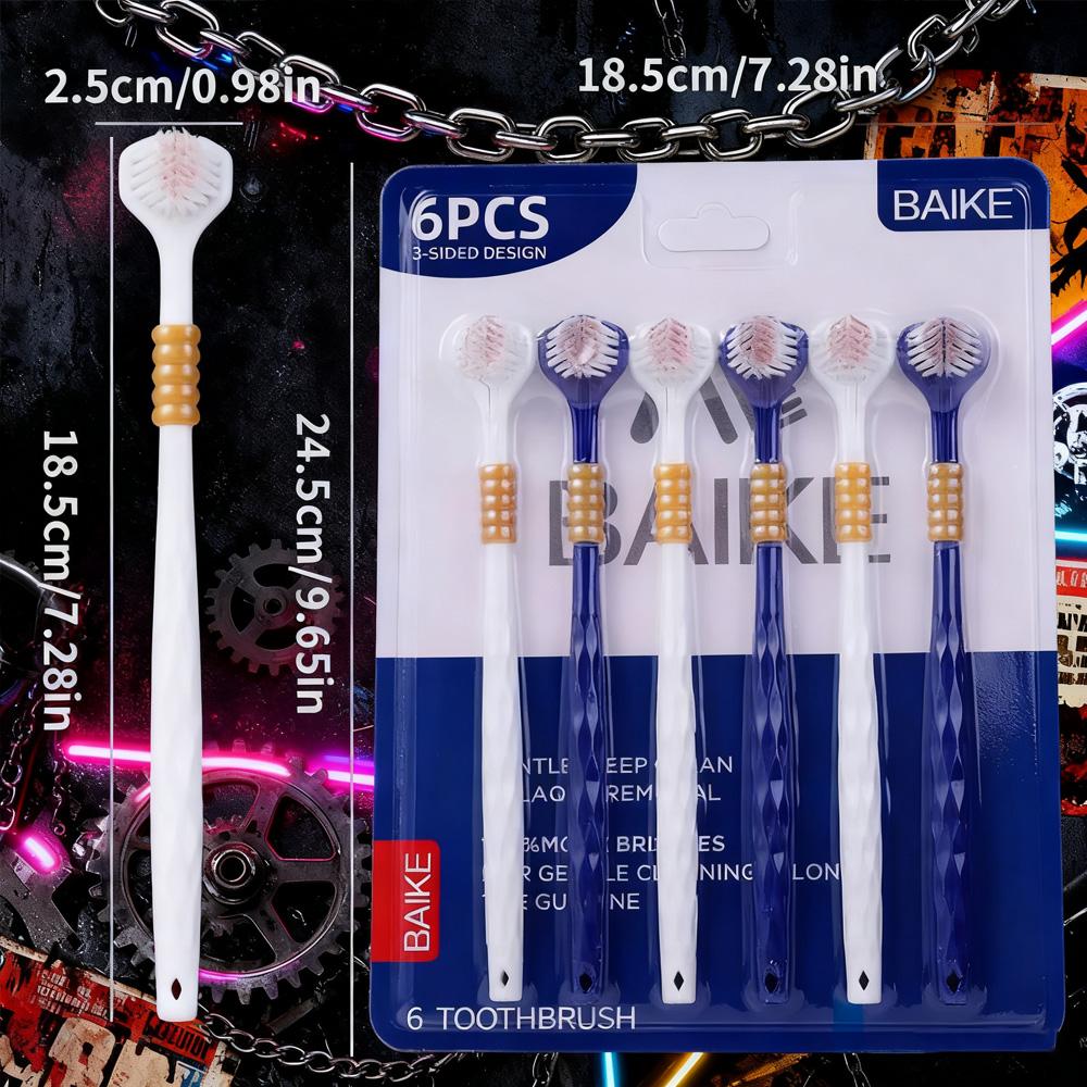 

6-Pack Set Three Sided Toothbrushes 45 Degree Angle Automatic Matching Three Dimensional Cleaning for Adults And Orthodontists