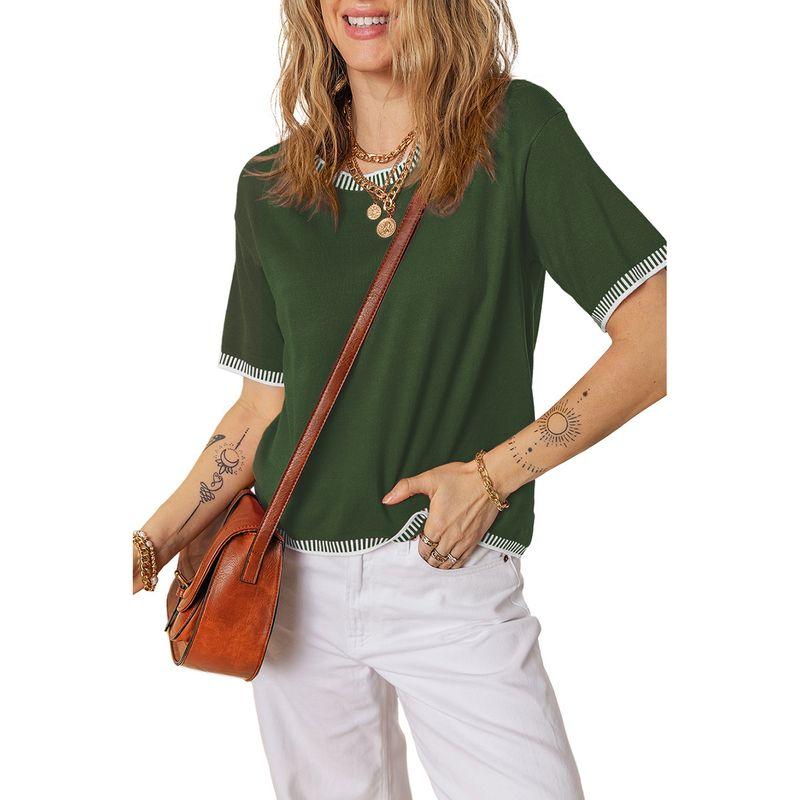 American Shiying Color Matching round Neck Short sleeve knit Women 2025 Summer New All-Match Three-Quarter Sleeve Top Women