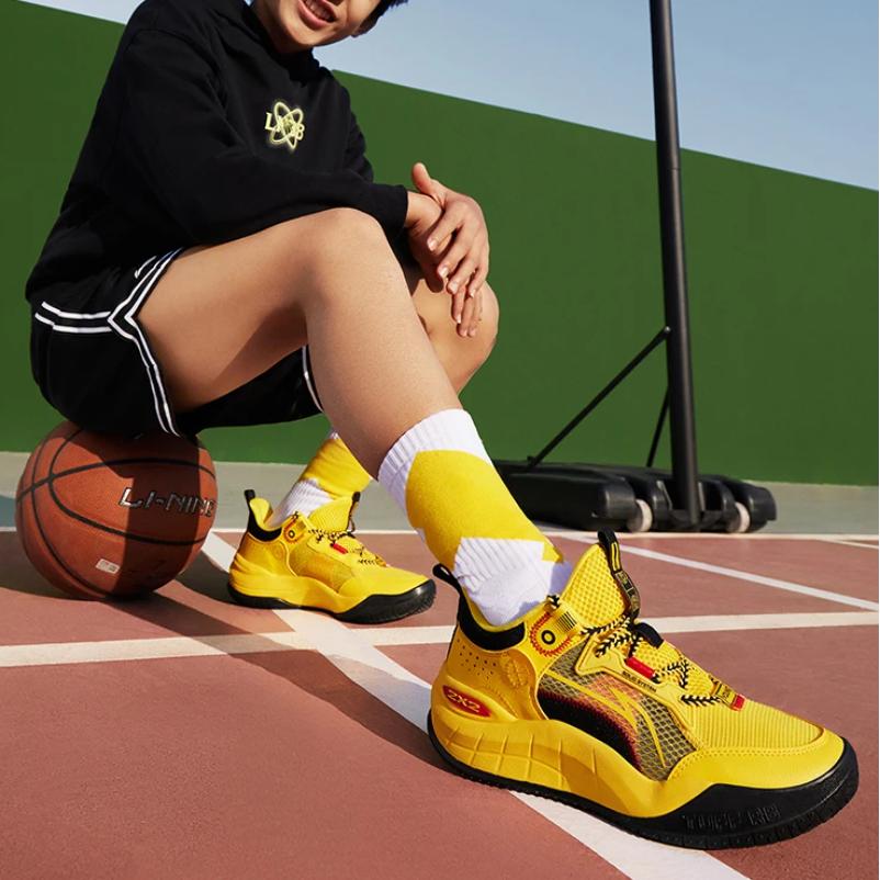 Li Ning Youth Territory V1 Light Foam Basketball Shoes Kids Sneakers Yellow Black YKBU048-3