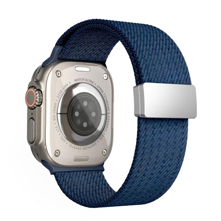 Single Color Magnetic Snap Four Strand Elastic Nylon Watch Band For Apple Watch 38/40/41/42/44/45/46/49mm, Adjustable Breathable Strap