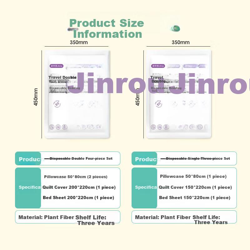 Jtrip Disposable Bedding Set for Travel: Single Bed Sheet, Duvet Cover, Pillowcases - Hotel-Grade Hygienic Soft Three-Piece Set