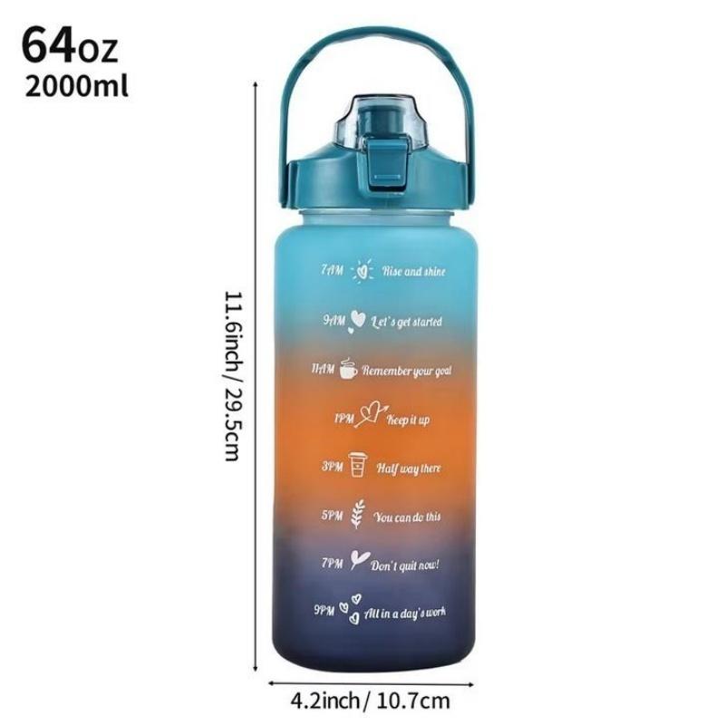 

2L Outdoor Large Capacity Water Bottle Plastic Cup Bounce Cover Portable Leakproof Straw Cup Time Marker Gradient Gym Bottles 2000ml