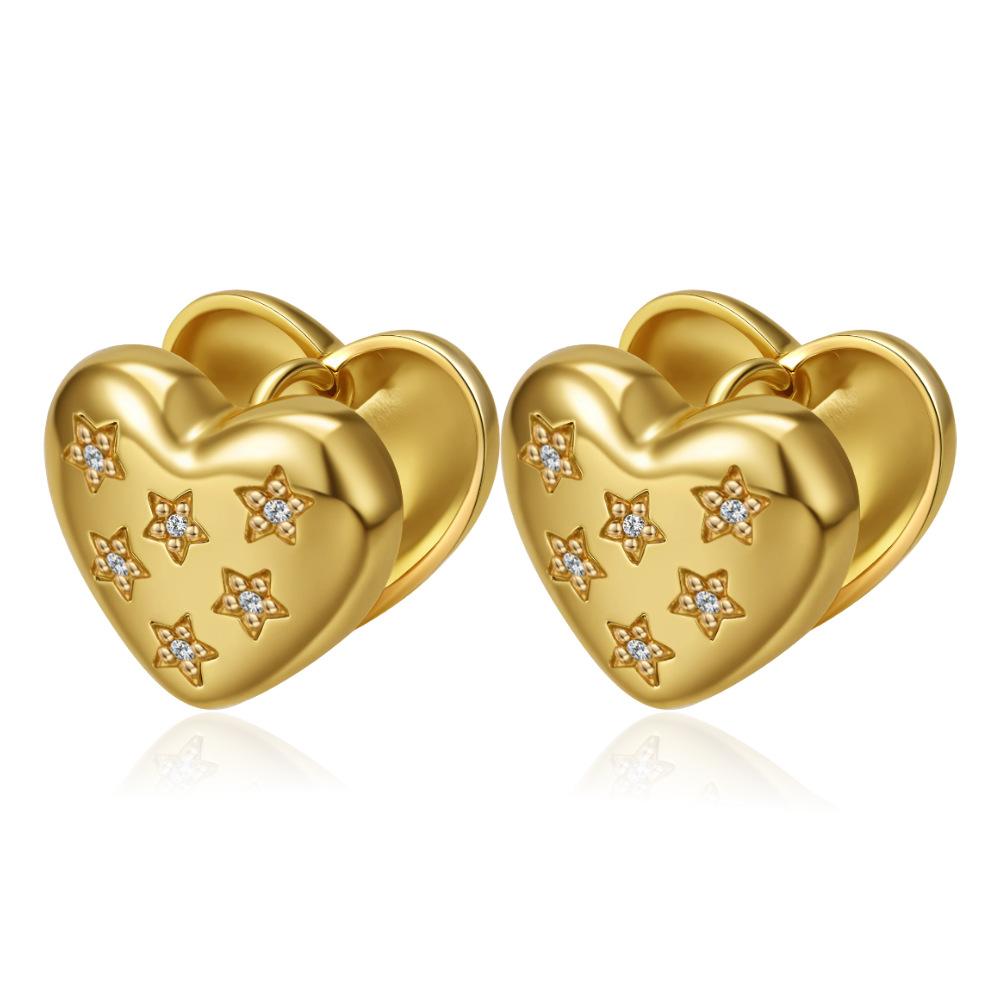 New Pentagram Love Smooth Ear Buckle Fashion Titanium Steel Casting Real Gold Geometric Earrings Earrings
