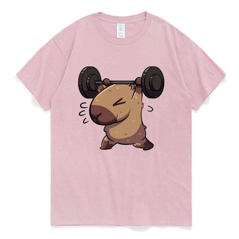 Gym Bro Capybara T Shirt Funny Cartoon Pattern Print T Shirt for Unisex Women Summer Fashion Pure Cotton Short Sleeve Tee Shirt