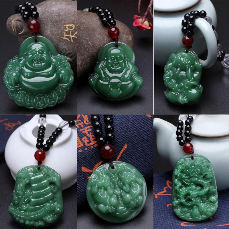 Coliere cu pandantiv Buddha Negru Verde Femei Amuletă Stil Chinezesc Colier Maitreya Bijuterii Stil