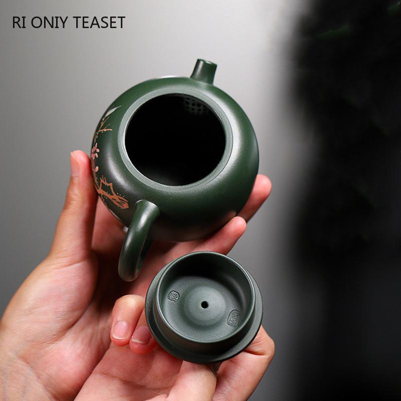 140ml Yixing Purple Clay Teapots Master Handmade Flower and Bird Tea Pot Raw Ore Green Mud Kettle Chinese Zisha Tea Set Gifts