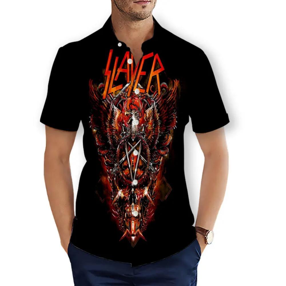 CAVVING Stampa 3D BAND SLAYER Camicie Casual alla Moda da Uomo/Donna Maniche Corte Ampie Traspiranti T01