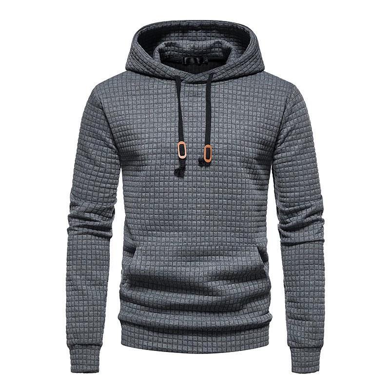 Men's Waffle Pattern Solid Color Hoodie Casual Pullover Hooded Sweatshirt for Autumn and Winter