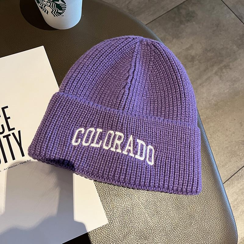Trendy brand wool hat men's autumn and winter warm big head circumference versatile colorado embroidery knitted bag hat women