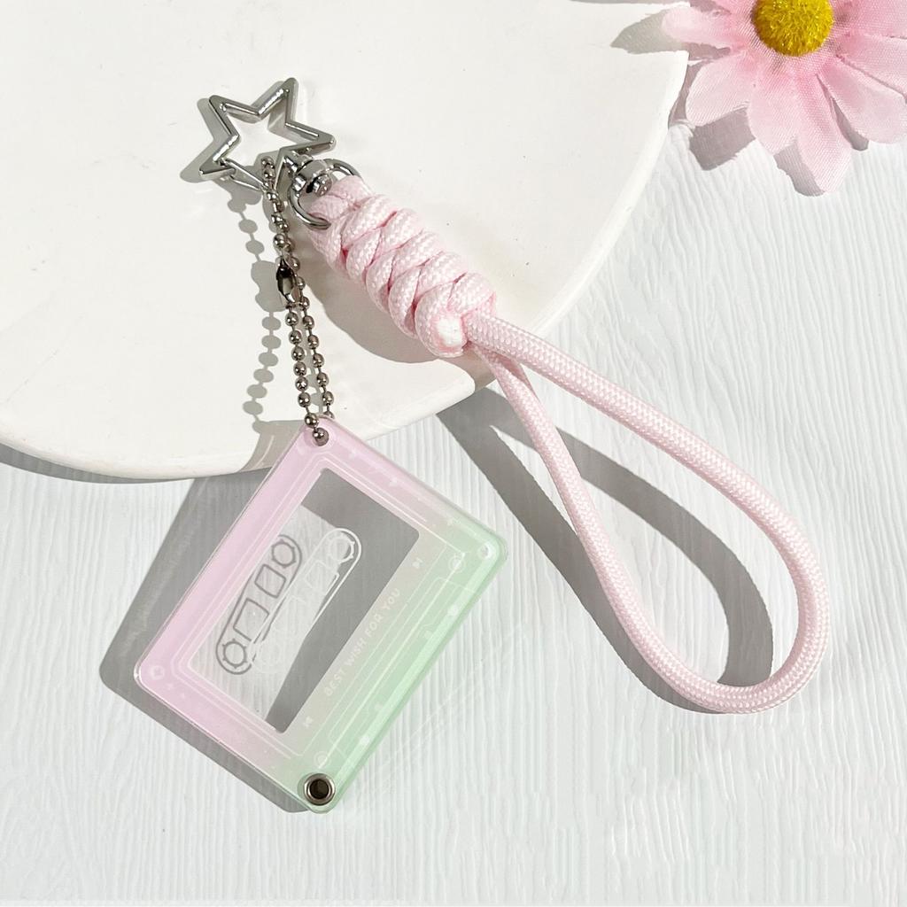 Music Player Photo Frame Keychain Acrylic Slide 1 Inch Photo Organizer Photocard Case Hanging Pendant for Bag