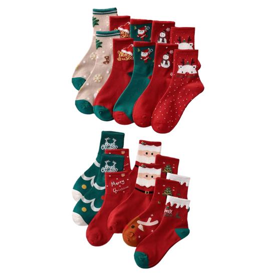 5 Pairs Christmas Socks Autumn Winter Moisture Wicking Breathable Reindeer Santa Claus Mid-calf Socks Men Women Stretch Sports Casual Crew Socks