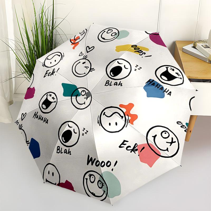 1pc Emoticons Faces Automatic Open/Close Umbrella, Windproof, Folding Compact Umbrella with Lightweight Design for Women/Men075