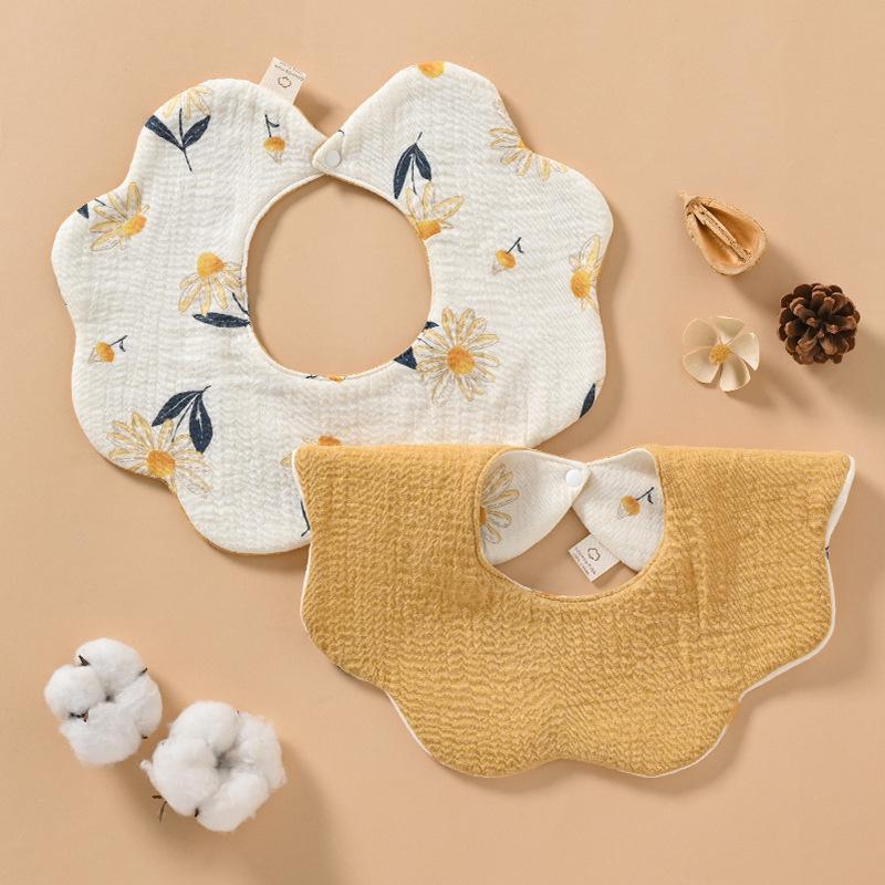 Double-Sided Waterproof Cotton Gauze Baby Bibs, Newborn Anti-Spit-Up Petal Design