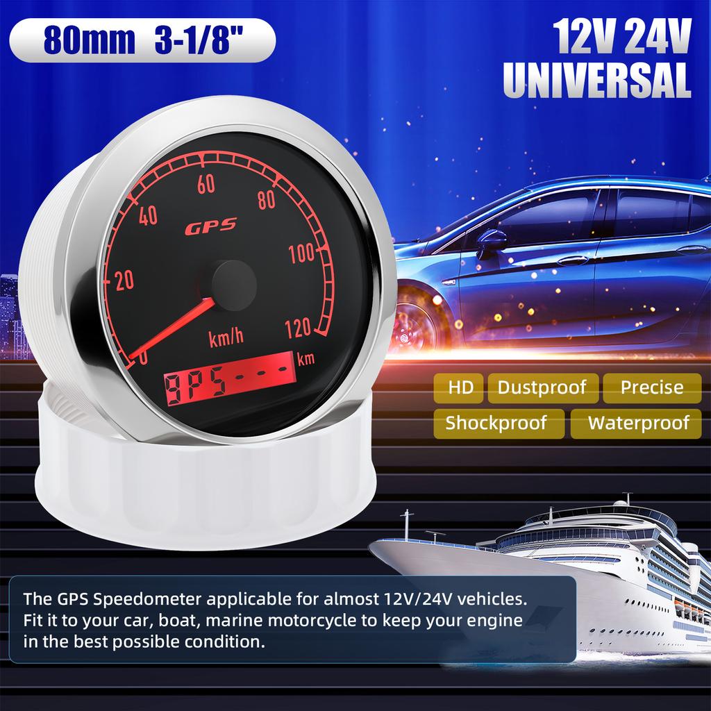 Custom 7 Color LED Universal 80MM GPS Speedometer 0-120kmh 0-60kmh Speed Meter For Boat Car Yacht 80MPH Odometer With Antenna