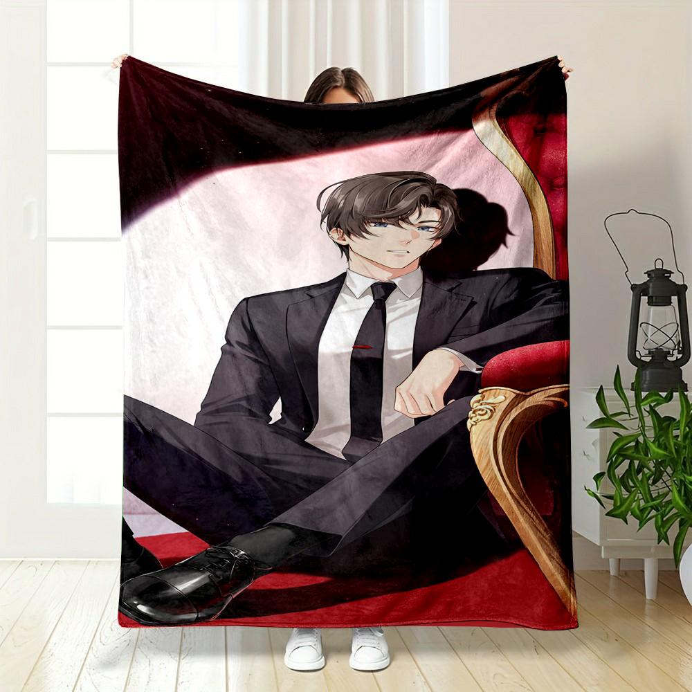 Elegant Man in Suit on Red Throne Patterned flannel blanket perfect for the bedroom living room, sofa, or a little nap