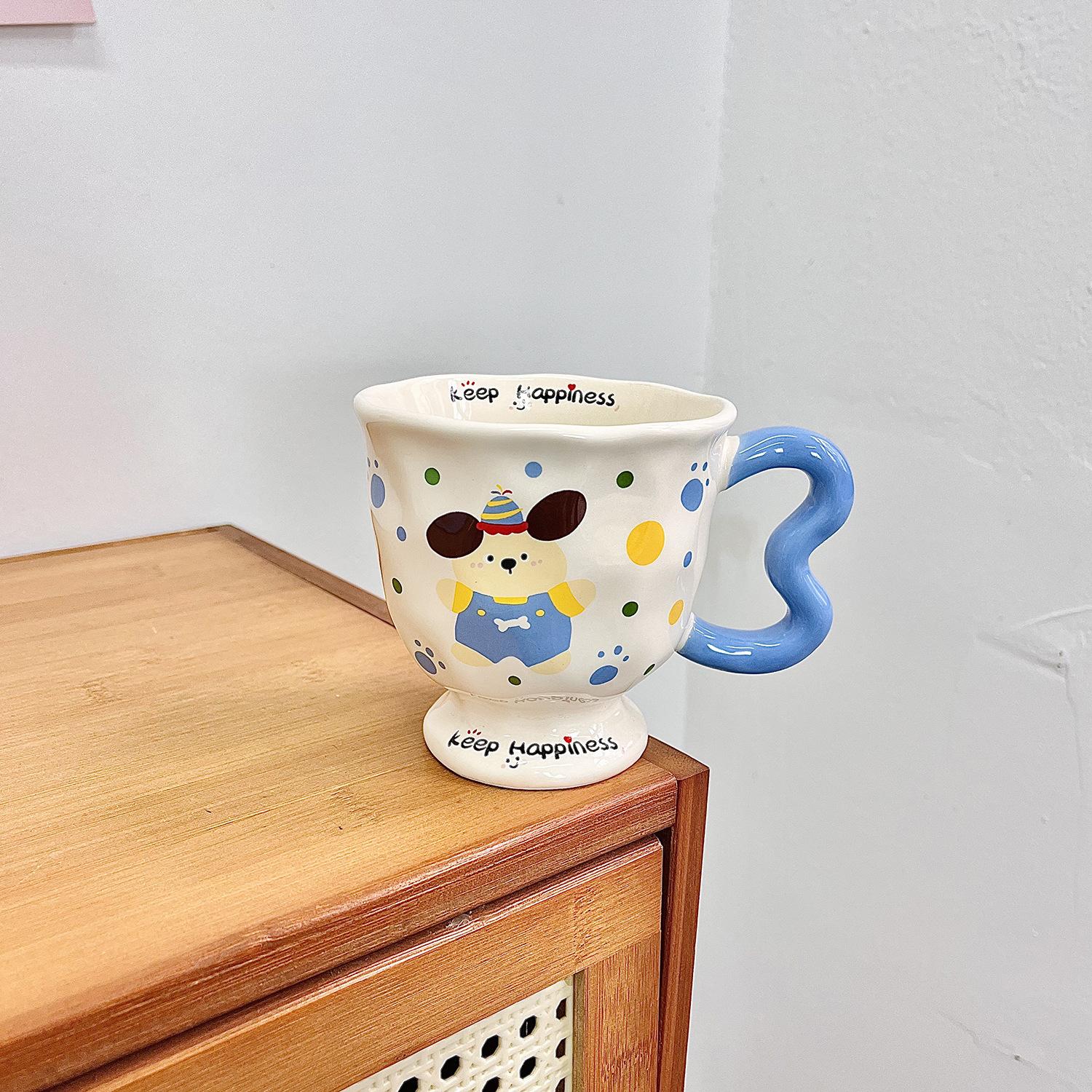 

Кружка с крышкой и ложкой, высококачественная керамическая чашка, чашка для питья воды для пары, бытовая чашка для кофе и завтрака, детская 301-400ml