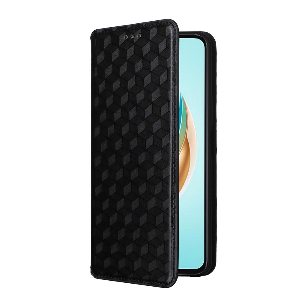 For Honor X6b 4G Anti-Scratch PU Leather Case Rhombus Imprinted Wallet Stand Phone Cover