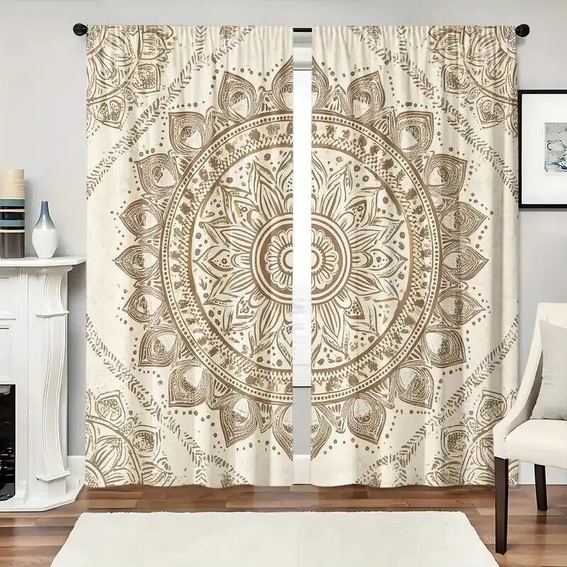 

Light Colored Totem Printed Curtains Christmas Decorations Bedroom Living Room Home Decoration Made Of Polyester Area Decor W100*H70(CM)-Rod Pocket&2PCS