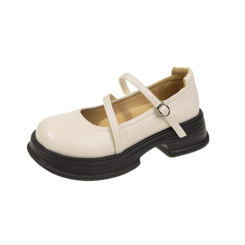 Spring New Retro Mary Jane Shoes Women's Small Leather Shoes College Style Thick-soled Square Heel Shallow Single Shoes Women