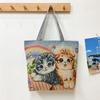 Dog Ethnic Style Handbag Large Capacity Animal Shoulder Bag Portable Cute Cat Cloth Bag  Students