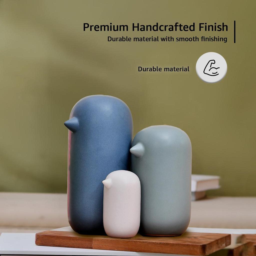 Ceramic Minimal Penguin Figurine | A Symbol of Simplicity & Grace | Adds a Serene Touch to Any Space – Pack of 3, Multi-Color