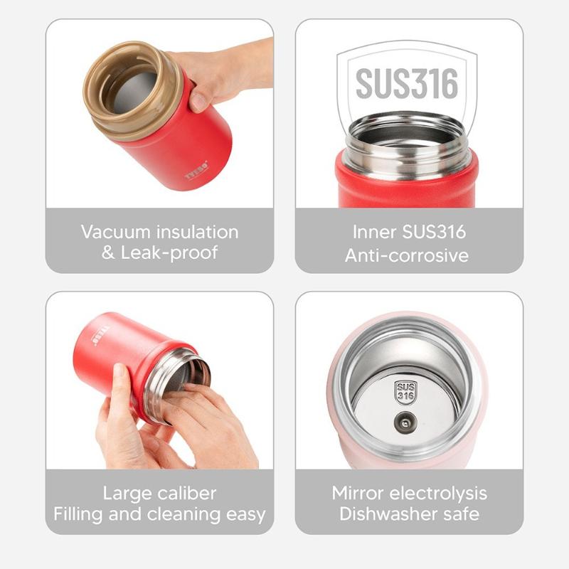 TYESO Insulated Food Jar 450/600ml Vacuum Flask 316 Stainless Steel Porridge Stewing Cup Home/Office Breakfast Thermal Container