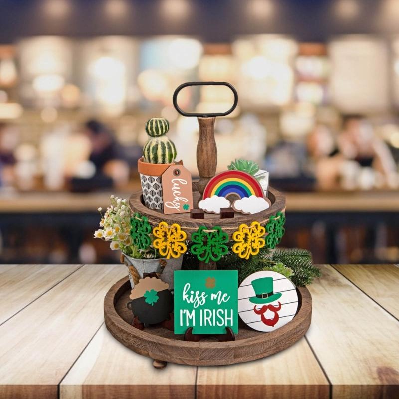 Festive Table Decor Farm Signs Patrick's Day Tiered Tray Bedroom Dormitory Decor Suitable for Patrick's Day Party Supply