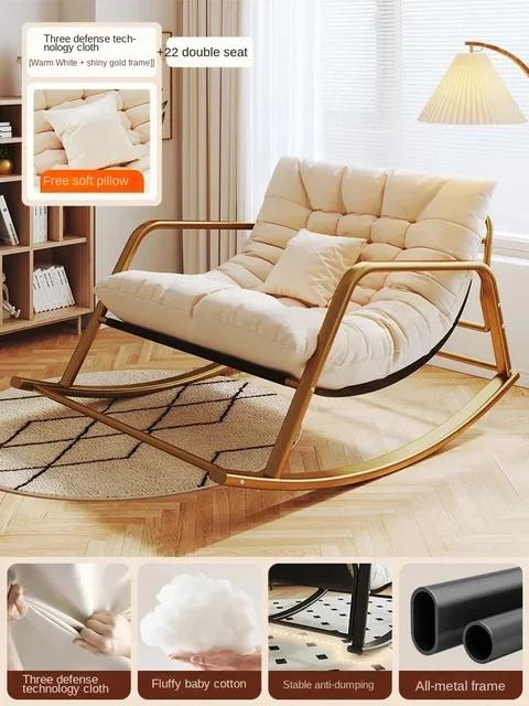 Adjustable Double Rocking Chair for Adults Leisure Chaise Lounge for Balcony and Home Large Folding Rocking Chair