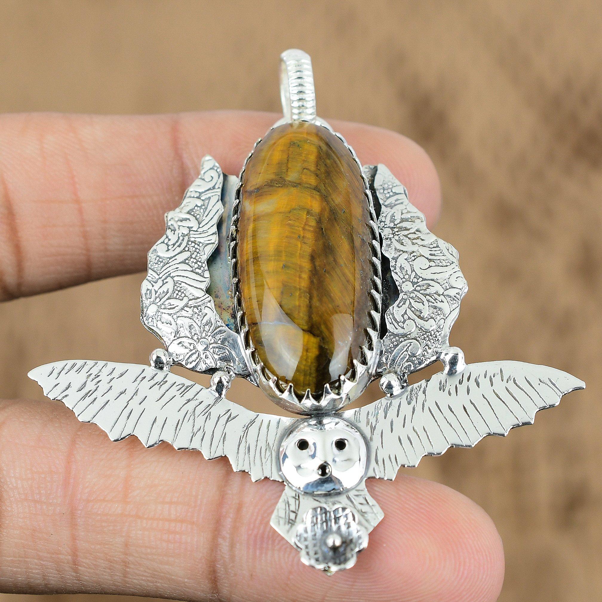 

Natural Tiger S Eye Gemstone Jewelry 925 Sterling Silver Pendant Owl For Girls