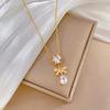 Titanium Steel Butterfly Water Drop Light Luxury Temperament Gorgeous Full Diamond Necklace Female Versatile Collarbone Chain Titanium Steel Chain