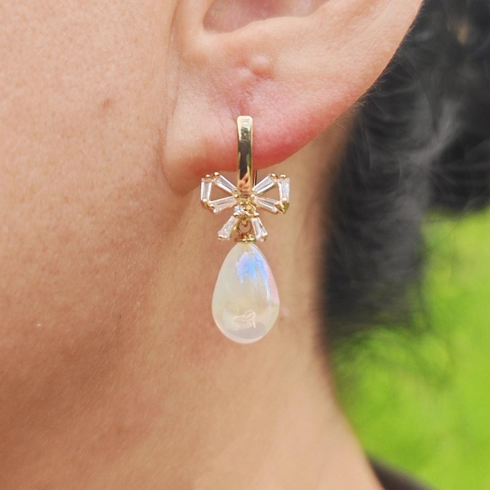 1 Pair Fashion Drop Shape Imitation Pearl Dangle Earrings For Women Cubic Zirconia Bow Tie Jewelry Wedding Accessories