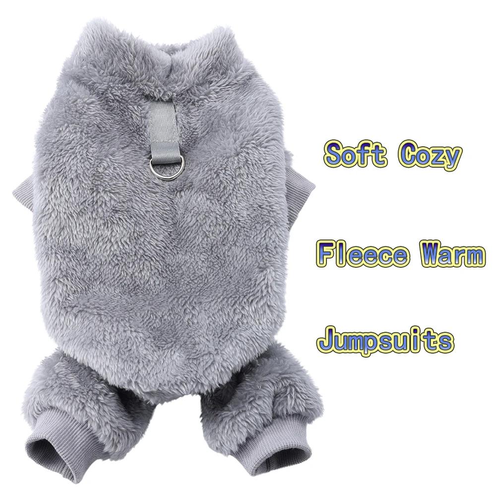 Winter Fleece Warm Dog Clothes Winter Soft Cozy Puppy Jumpsuit Plush Winter D-ring Overall For Small Medium Pet Vest Coat Cats